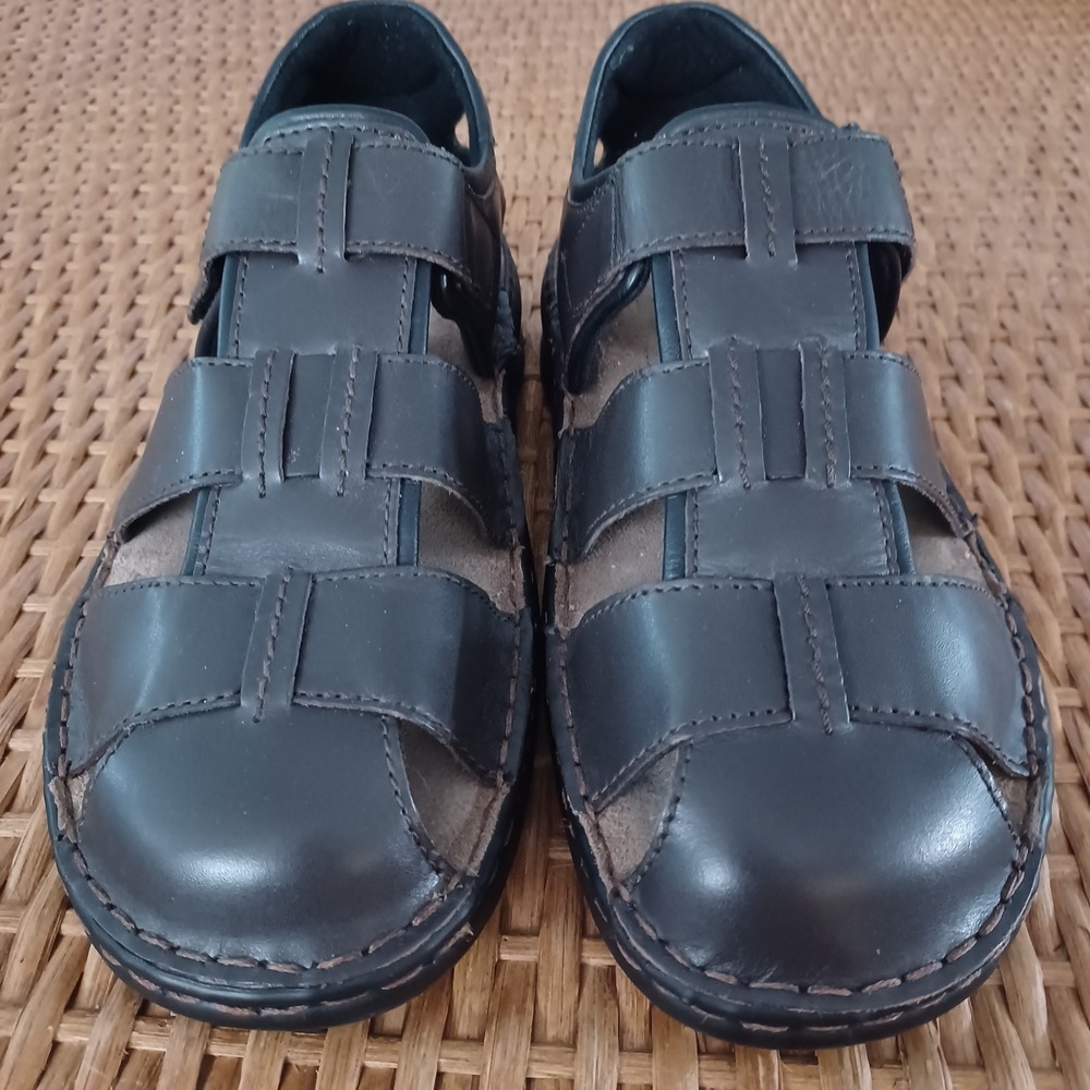 Josef Seibel Mens‎ Leather Fisherman Sandals Dark Brown Closed Toe EU 42 US 9